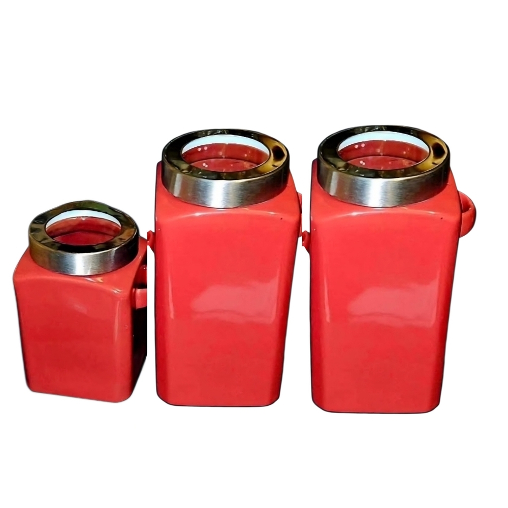 3 MAINSTAYS Holiday Red Canisters With See Through Lids previously owned